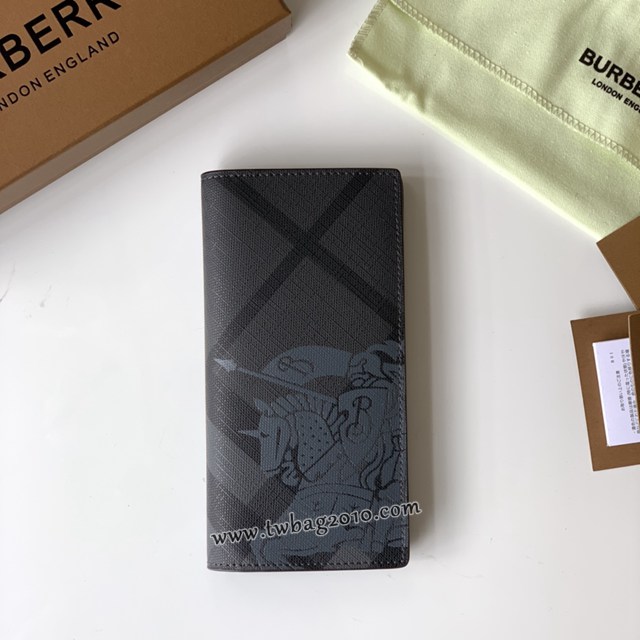 Burberry專門店新款煙熏格子男士長夾 巴寶莉London格紋馬術騎士圖案二折錢夾 yxb1114